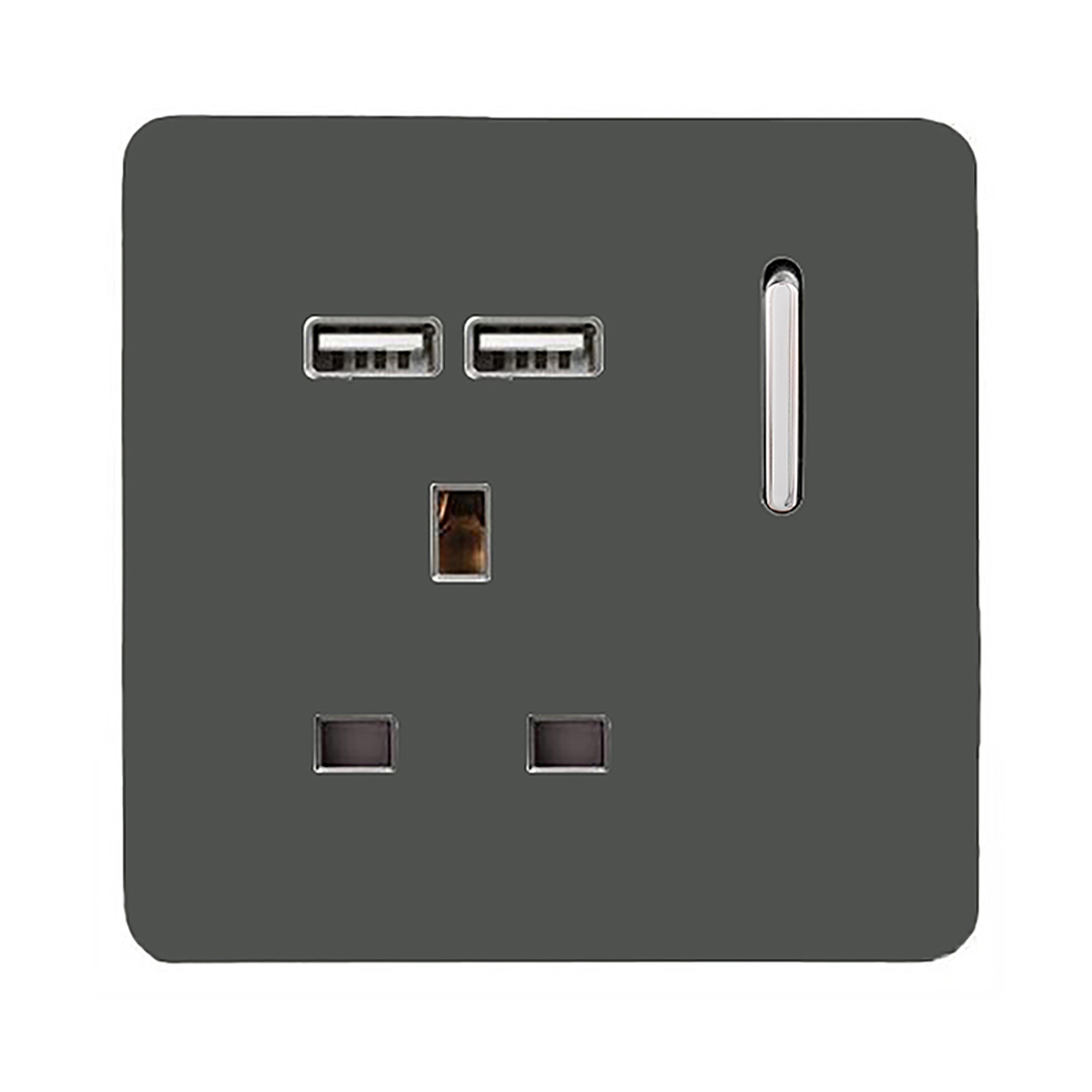 ART-SKT13USBCH  1 Gang 13Amp Switched Single Socket With 2 x USB Charcoal